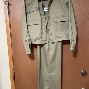 Olive Green Two-Piece Jacket and Skirt Set